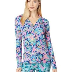 Lilly Pulitzer Sleepwear Pj Knit Long Sleeve Button-Up Top -Lilly Pulitzer Sales Store 81TE609WxCL. AC SR736920